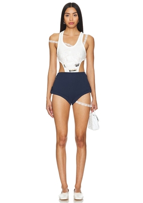 Yuhan Wang Sailor Romper in Navy. Size L, S, XL.