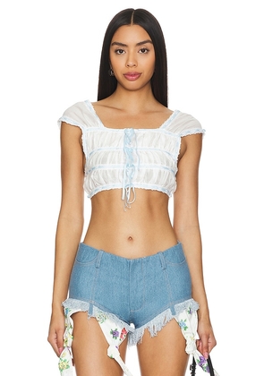 Yuhan Wang Ribbon Ruched Top in White. Size L, S, XL.