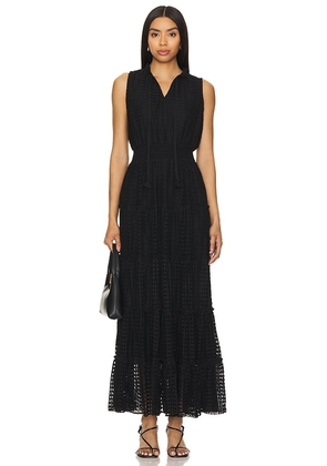 1. STATE Tie Neck Tiered Maxi Dress in Black. Size M, S, XS, XXS.