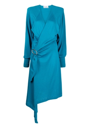 The Attico Atwell wool midi wrap dress - Blue