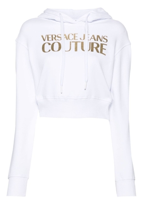 Versace Jeans Couture logo-embellishment cropped hoodie - White