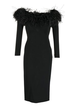 Elie Saab feather-trimmed off-shoulder dress - Black