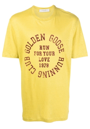 Golden Goose logo-print linen T-shirt - Yellow