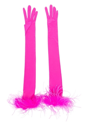STYLAND feather-trim opera gloves - Pink