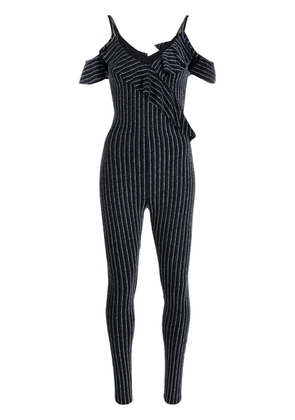 Dsquared2 ruffled glitter-stripes V-neck jumpsuit - Black