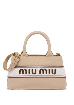 Miu Miu canvas embroidered-logo tote bag - Neutrals
