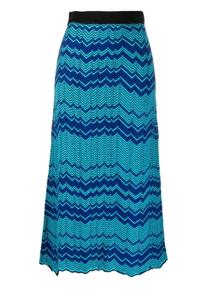 Wales Bonner Palm zigzag pattern midi skirt - Blue