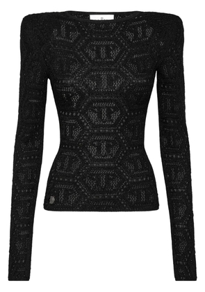 Philipp Plein logo-embroidered knitted top - Black