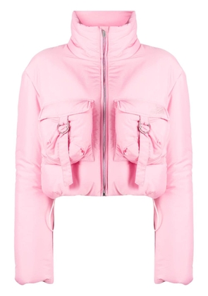 Blumarine funnel-neck cropped puffer jacket - Pink