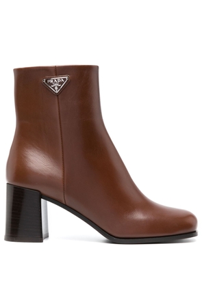 Prada triangle-logo leather boots - Brown