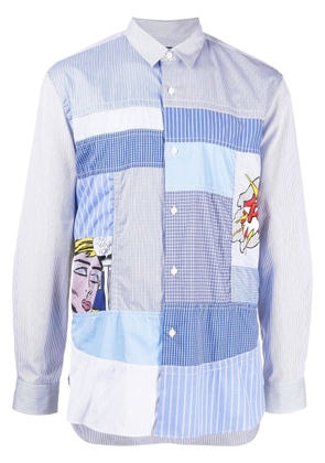 Junya Watanabe MAN striped patchwork long sleeve shirt - Blue