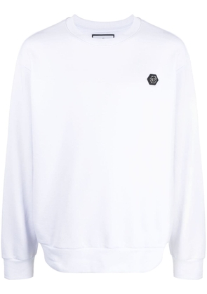 Philipp Plein logo-patch crew-neck hoodie - White