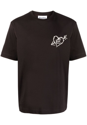 Etudes heart motif-embroidery organic cotton T-shirt - Brown