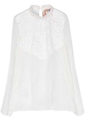 Nº21 floral-lace silk blouse - White