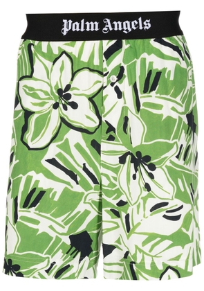 Palm Angels floral-print logo-waistband shorts - Green