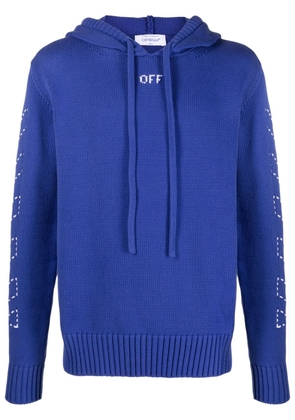 Off-White logo-print cotton hoodie - Blue