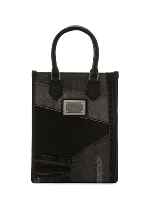 Dolce & Gabbana logo-plaque denim mini bag - Black