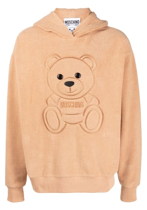 Moschino embroidered-teddy fleece hoodie - Brown