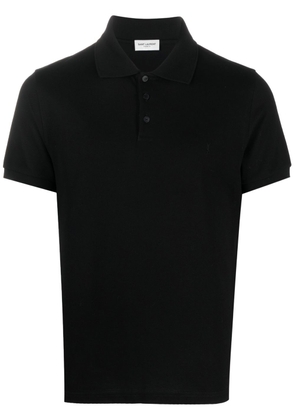 Saint Laurent embroidered-logo short-sleeved polo shirt - Black