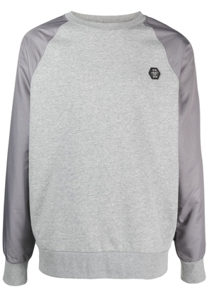 Philipp Plein contrast-sleeve logo-patch sweatshirt - Grey