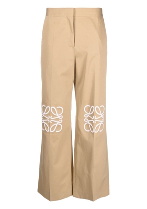 LOEWE debossed-logo cotton-silk blend trousers - Neutrals