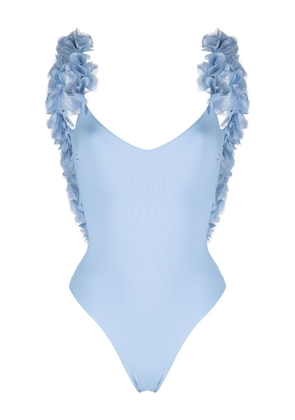 La Reveche floral-appliqué swimsuit - Blue