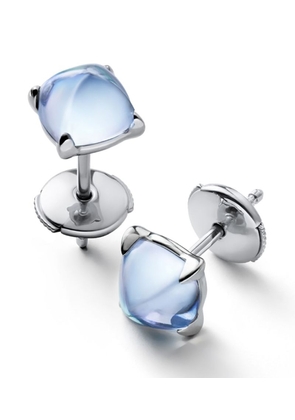 Baccarat Sterling Silver And Crystal Médicis Aqua Mirror Stud Earrings