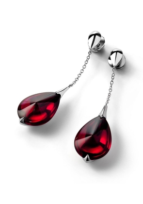 Baccarat Sterling Silver Fleurs De Psydelic Iridescent Red Stem Earrings