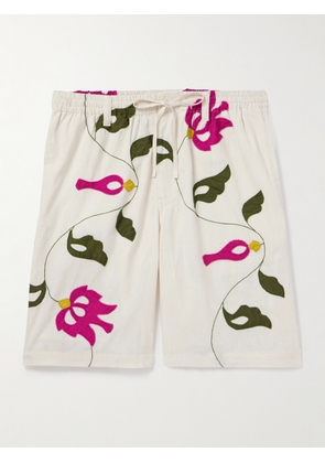 Kardo - Embroidered Appliquéd Cotton Drawstring Shorts - Men - Neutrals - S