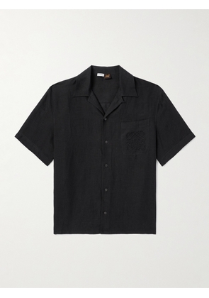 LOEWE - Paula's Ibiza Convertible-Collar Logo-Embroidered Linen Shirt - Men - Black - EU 37