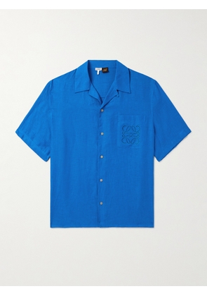 LOEWE - Paula's Ibiza Convertible-Collar Logo-Embroidered Linen Shirt - Men - Blue - EU 37