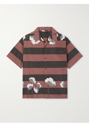 LOEWE - Paula's Ibiza Convertible-Collar Striped Printed Cotton and Silk-Blend Poplin Shirt - Men - Brown - EU 39