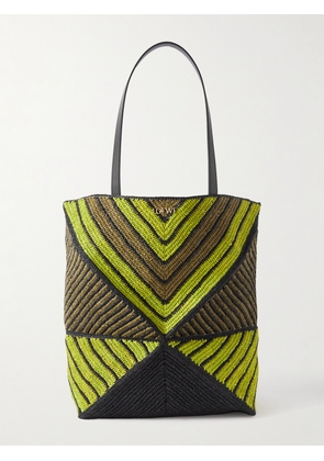 LOEWE - Paula's Ibiza Puzzle Fold Large Leather-Trimmed Striped Raffia Tote Bag - Men - Green