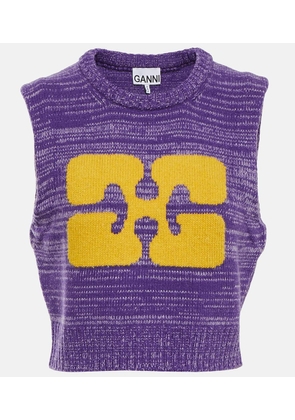 Ganni Logo cropped wool-blend sweater vest