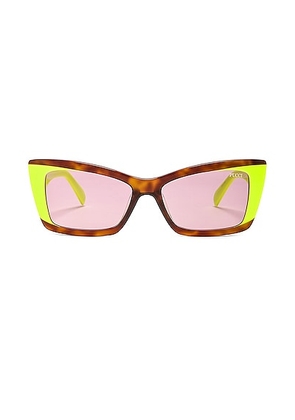 Emilio Pucci Cat Eye Acetate Sunglasses in Amber Havana  Acid Green  & Violet - Yellow. Size all.