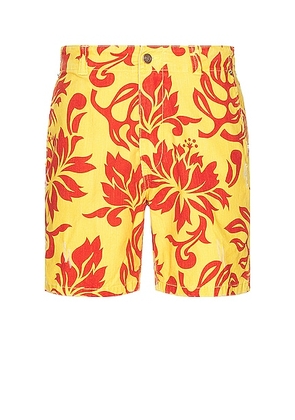 ERL Unisex Printed Shorts Woven in ERL TROPICAL FLOWERS - Yellow. Size L (also in S).