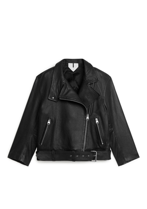 Oversized Leather Jacket - Black