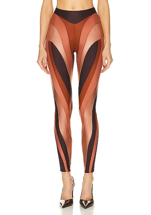 Mugler Illusion Legging in Dark Raisin  Sienna  & Dark Blush - Brown. Size 38 (also in ).