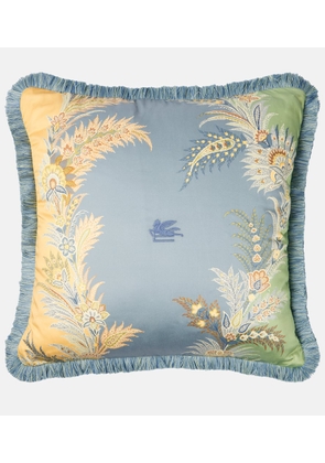 Etro Caladium embroidered cotton cushion