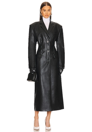 Helsa Waterbased Faux Leather Long Coat in Black. Size S, XS, XXS.