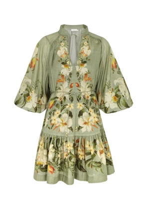 Zimmermann Lexi Billow Floral-print Cotton Mini Dress - Sage - 0 (UK 8 / S)