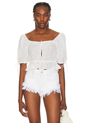 Ganni Light Broderie Anglaise Cropped Top in White. Size 44.