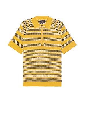 Beams Plus Half Zip Knit Polo Jacquard in Yellow - Mustard. Size M (also in S, XL/1X).
