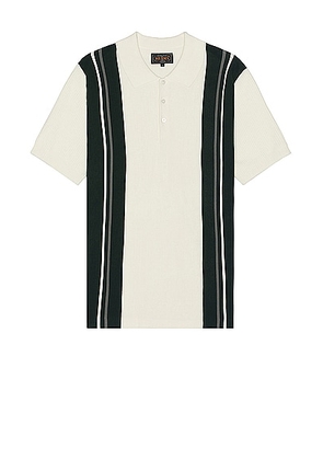 Beams Plus Knit Polo Stripe in White - Cream. Size M (also in S, XL/1X).