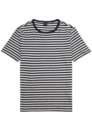 Boss Tiburt Striped Cotton-blend T-shirt - Navy