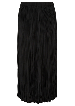 Eileen Fisher Plissé Silk Midi Skirt - Black - L (UK 18-20 / XL)