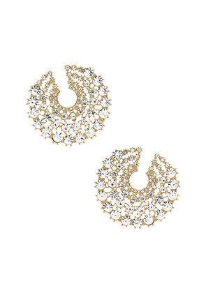 Ettika Large Crystal Party Stud Earrings in Metallic Gold.