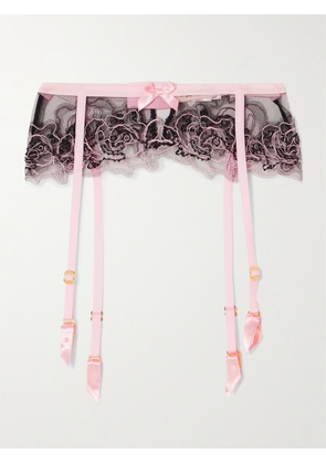 Agent Provocateur - Lindie Embellished Embroidered Tulle Suspender Belt - Pink - 2,3,4