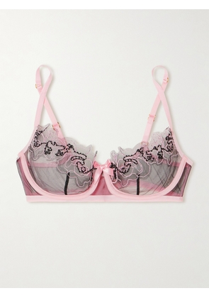 Agent Provocateur - Lindie Embellished Embroidered Tulle Underwired Soft-cup Bra - Pink - 32B,34B,36B,32C,34C,36C,32D,34D,36D,32DD,34DD,36DD