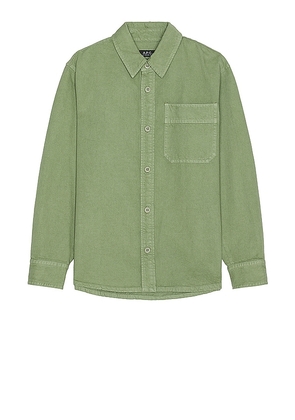 A.P.C. Surchemise Basile Brodee Poitrine in Green. Size S.